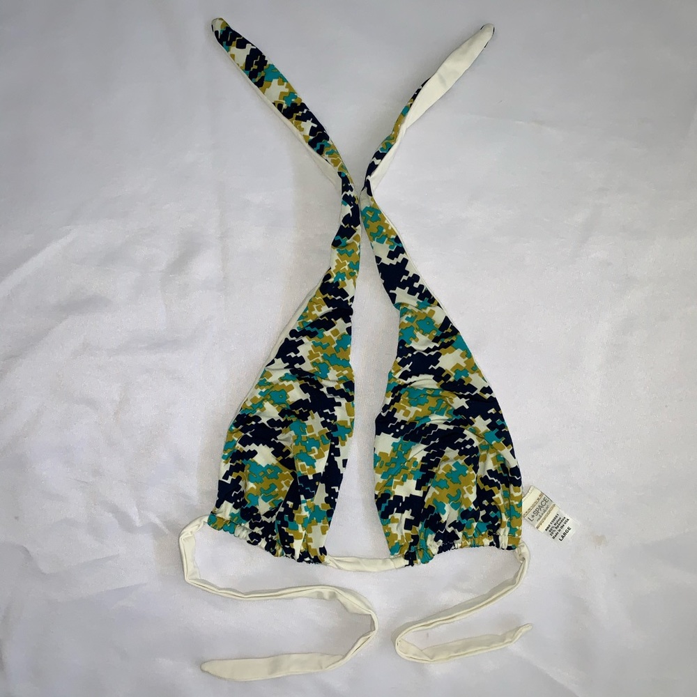 L* Space Runway Bikini Top Blue Lattice Geo Print